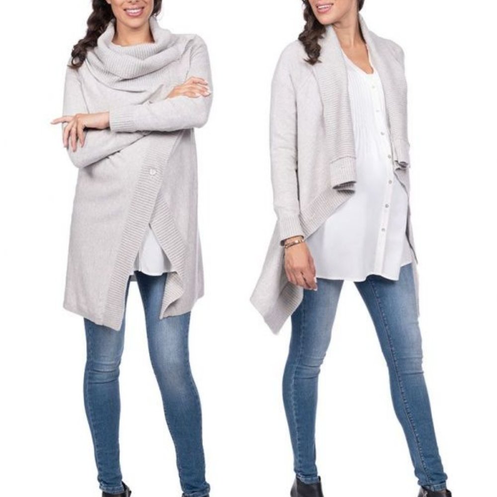 Seraphine Maternity  Grey Cotton and Cashmere Waterfall Sweater